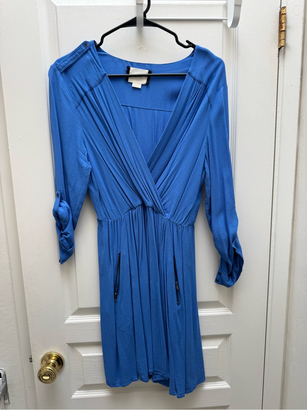 Anthropologie Blue Wrap Dress with Zip Pockets